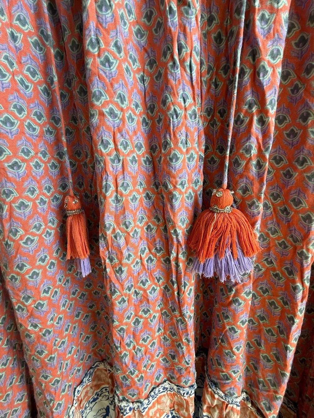 Blue Pearl Boho Printed Maxi Dress with Tassels and Ruffle Sleeves High Low - Picture 3 of 6